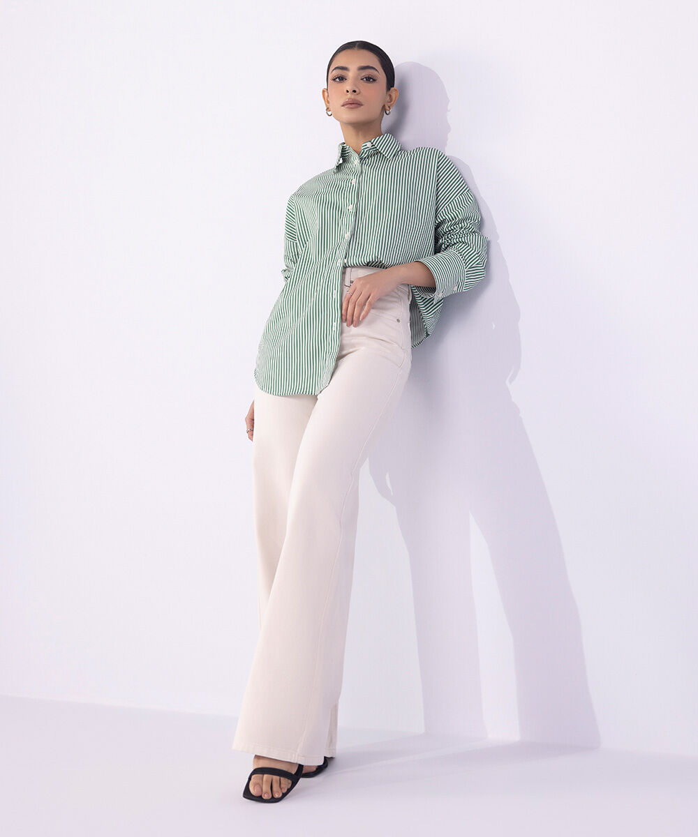 Women's Western Wear White Straight-Fit Twill Cotton Trousers