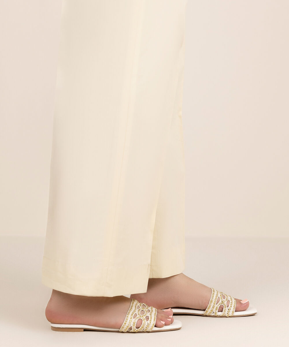 Women's Unstitched Cotton Printed Off White Trousers Fabric
