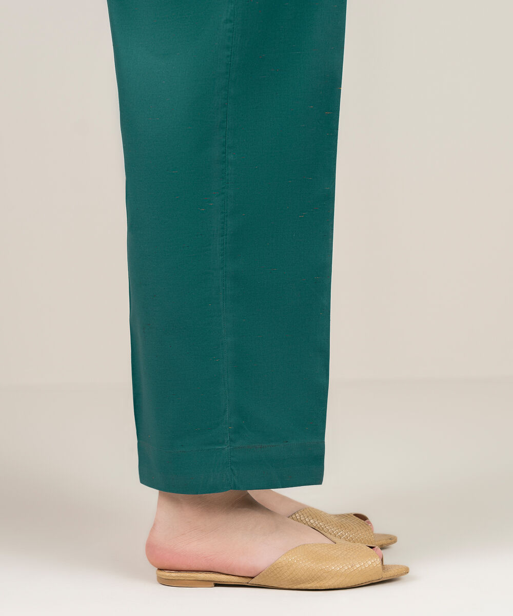 Women's RTW Multi Neps Solid Teal Green Straight Pants