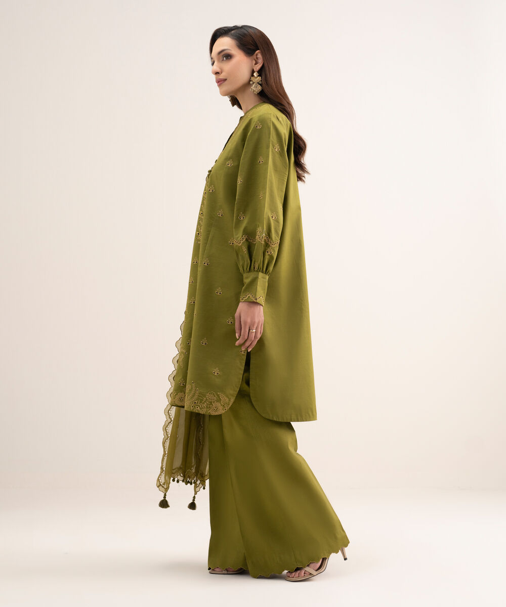 Women's Unstitched Textured Lawn Embroidered Green 3 Piece Suit