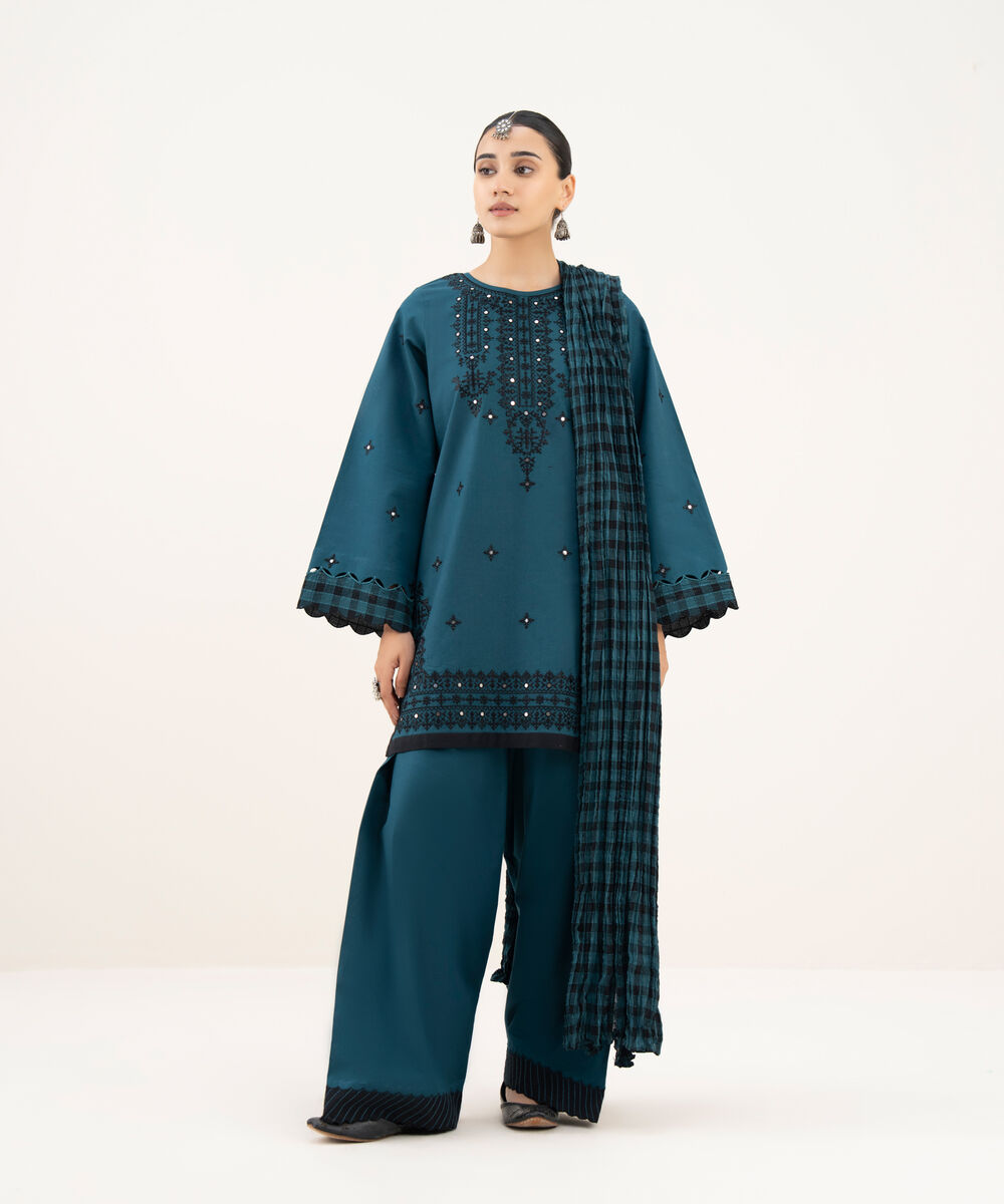 Women's Unstitched Lawn Embroidered Grey 3 Piece Suit
