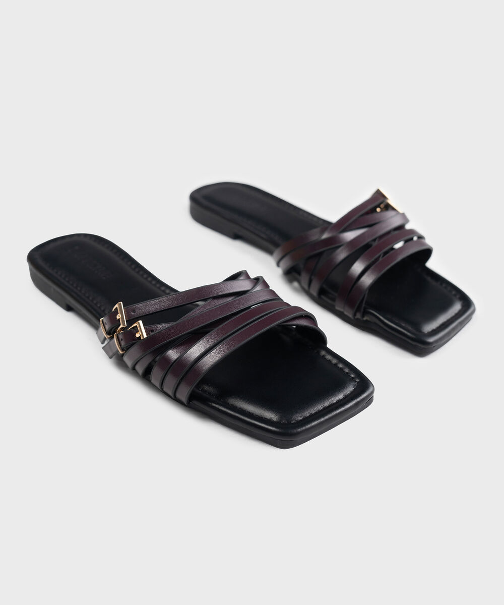 Women's Burgundy Crossover Strap Sandals