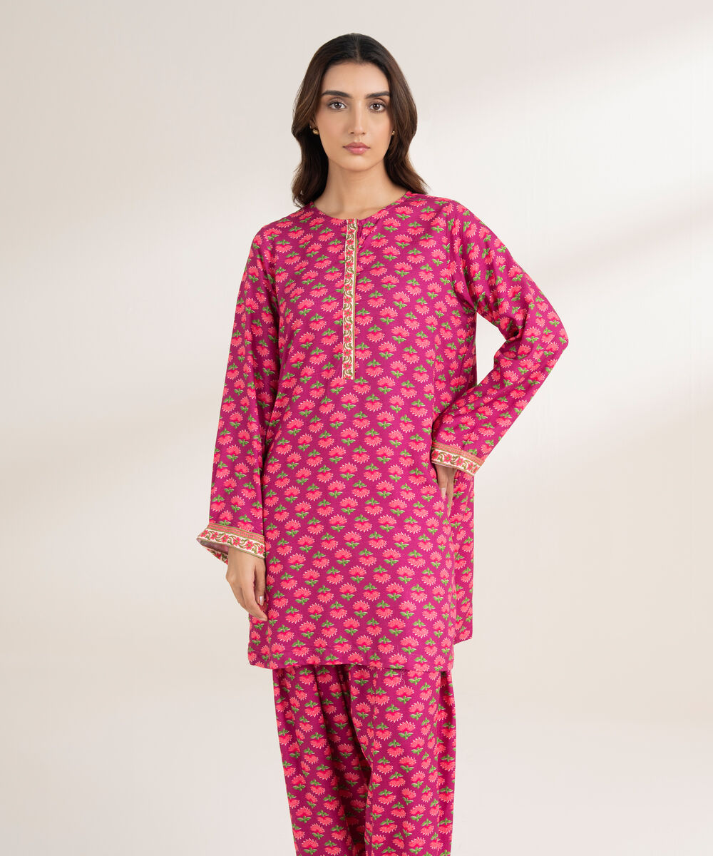Women's RTW Arabic Dobby Printed Straight Pink Shirt