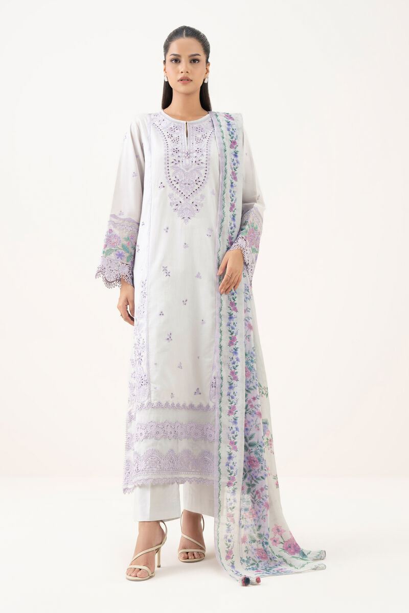 3 Piece -  Embroidered Fine Cotton Satin Suit