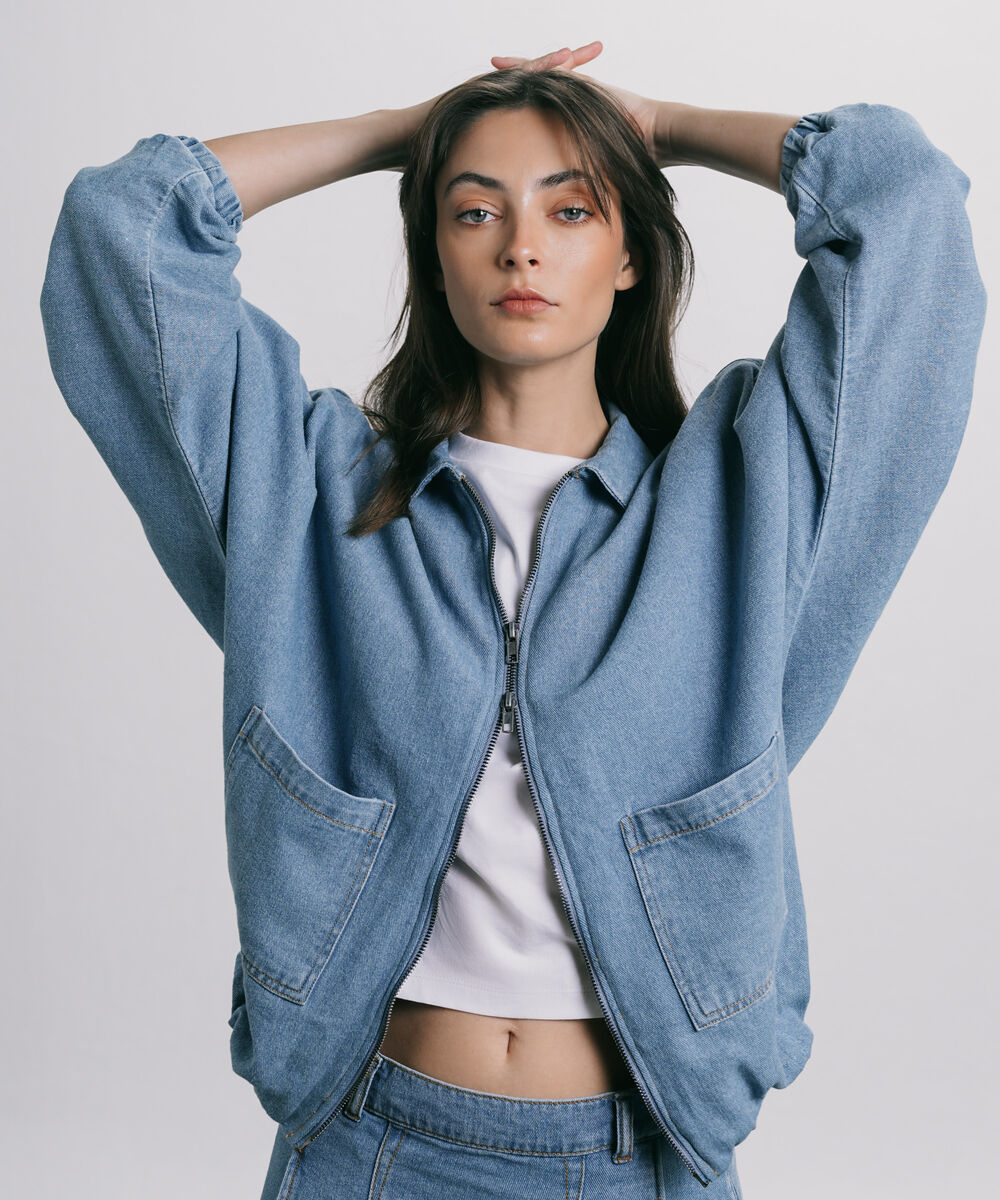 Women's Western Wear Blue Zip-Up Denim Jacket