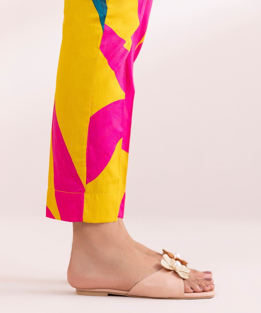 Women's Pret Cotton Satin Multi Printed Cigarette Pants