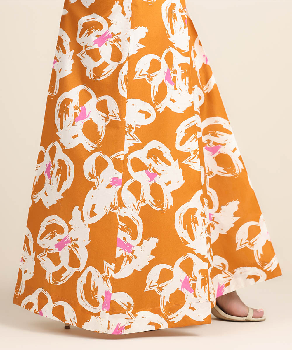 Women's RTW Cambric Orange Printed Flared Pants