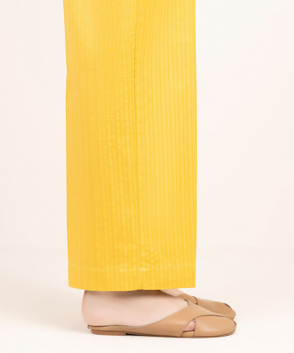 Women's RTW Handwoven Dobby Solid Yellow Straight Pants