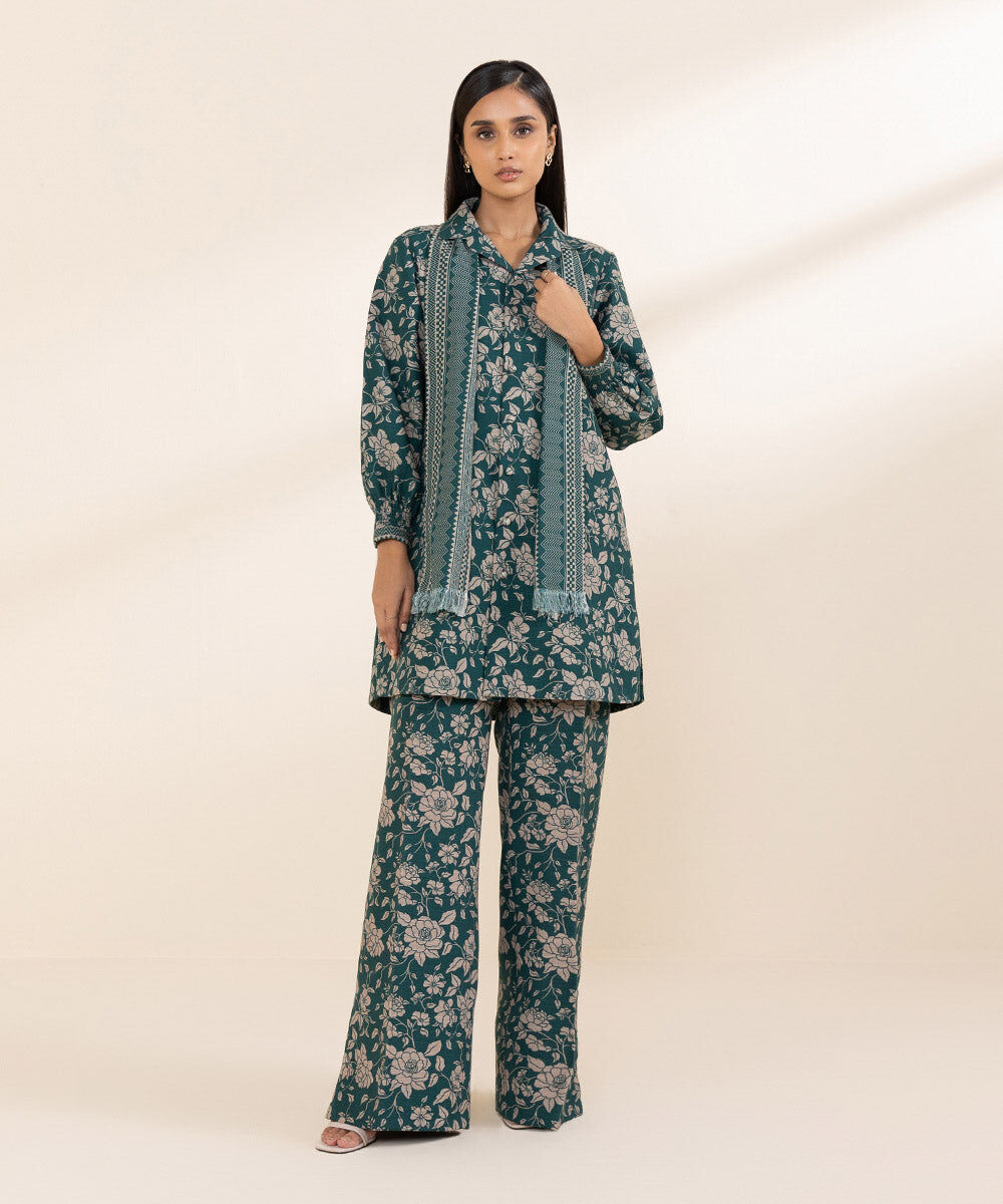 Women's Unstitched Khaddar Green Printed Shirt
