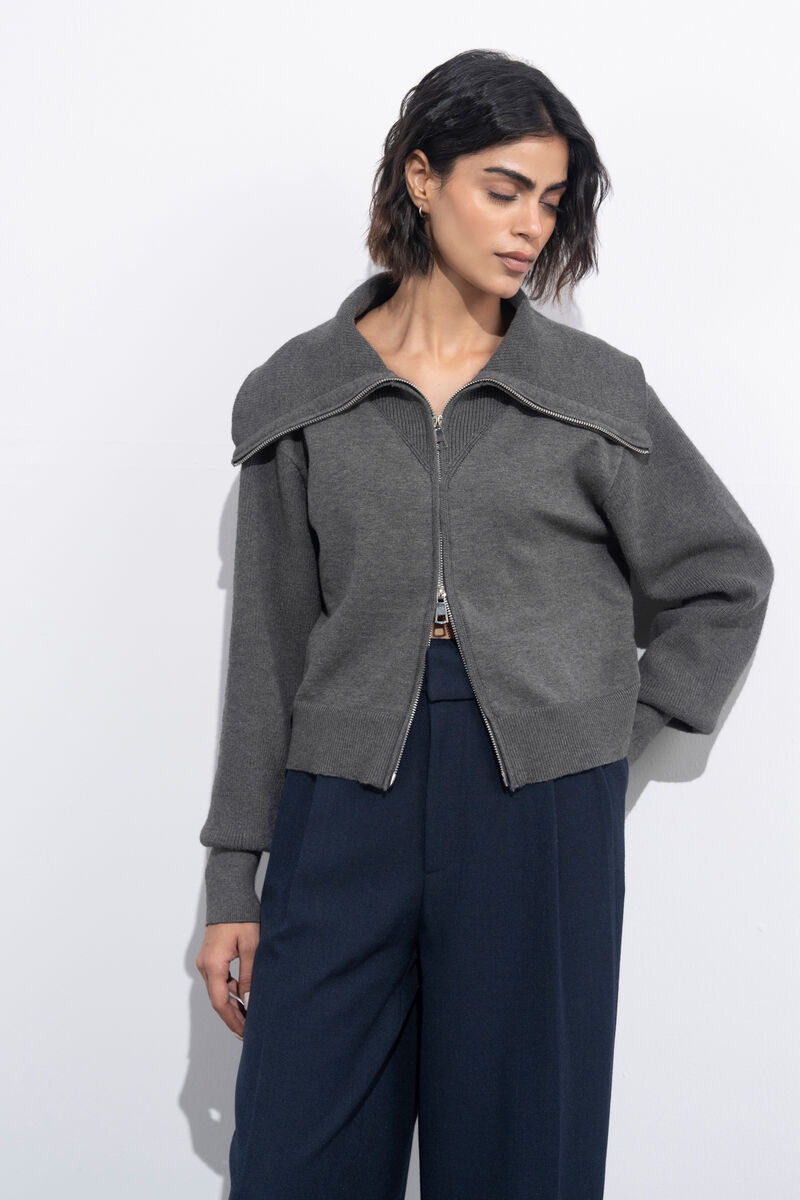 Zip-Up Knit Sweater