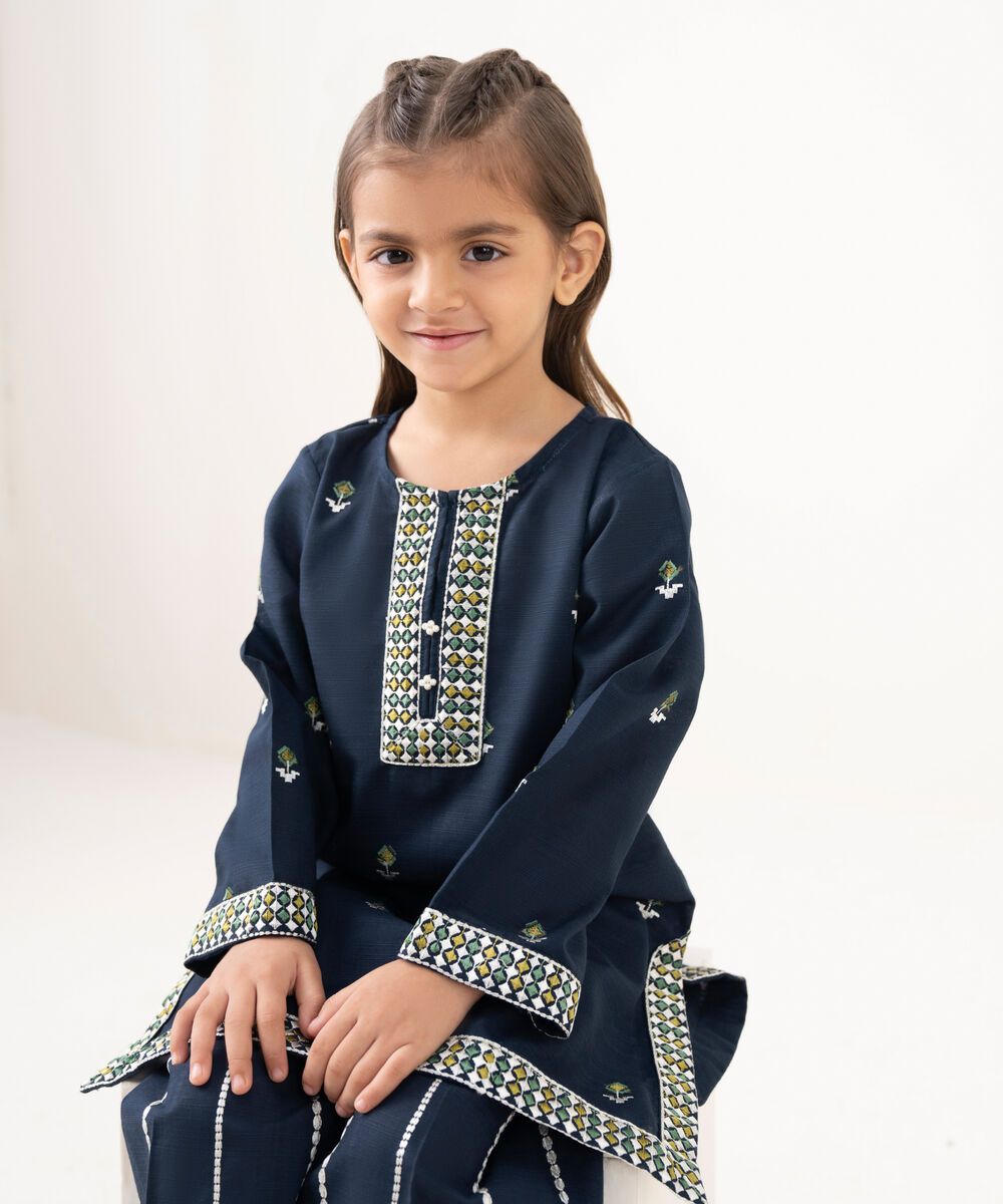 Girl's Light Khaddar Embroidered Blue 2 Piece Suit