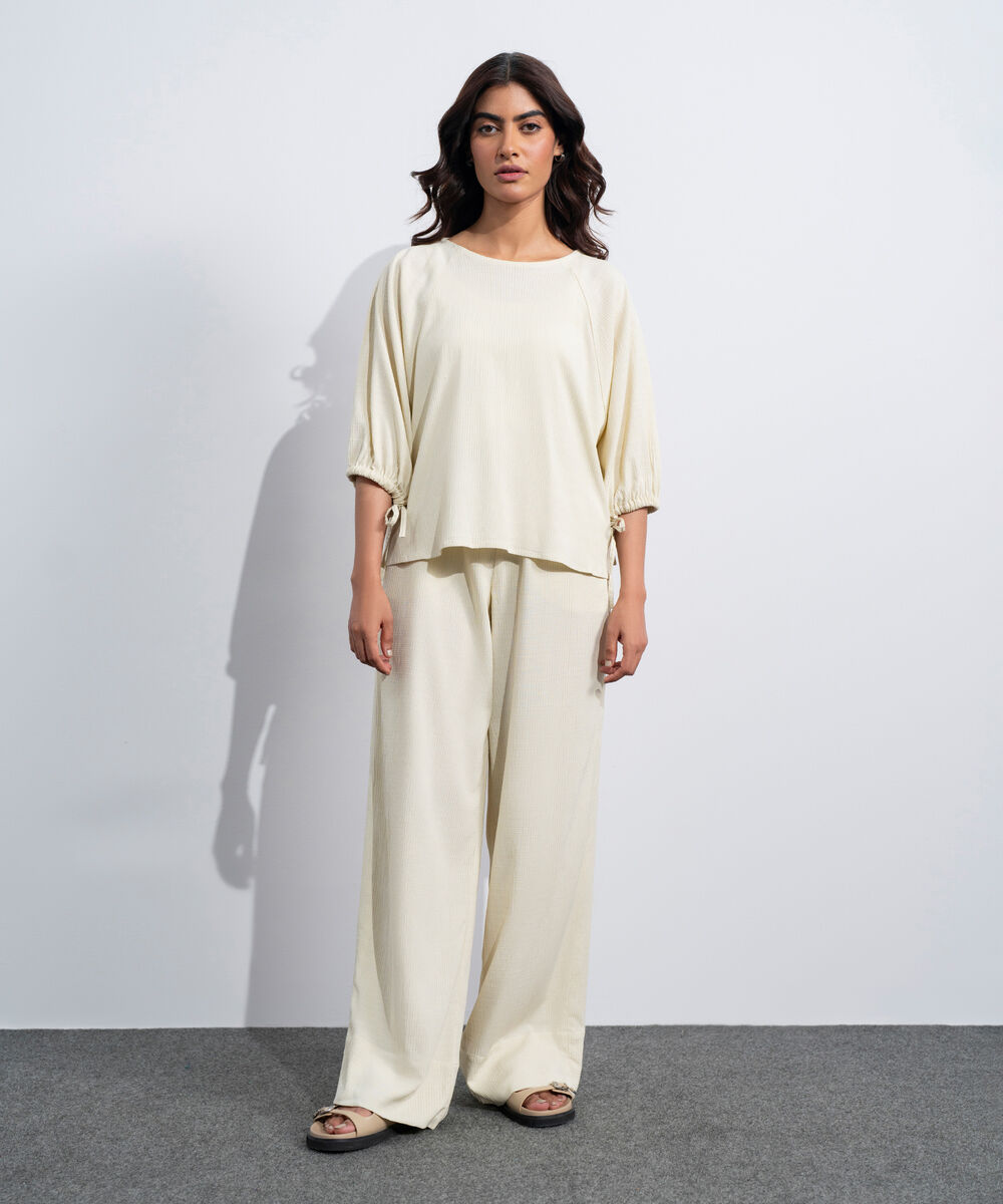 Women's Western Beige Seersucker Kimono Top