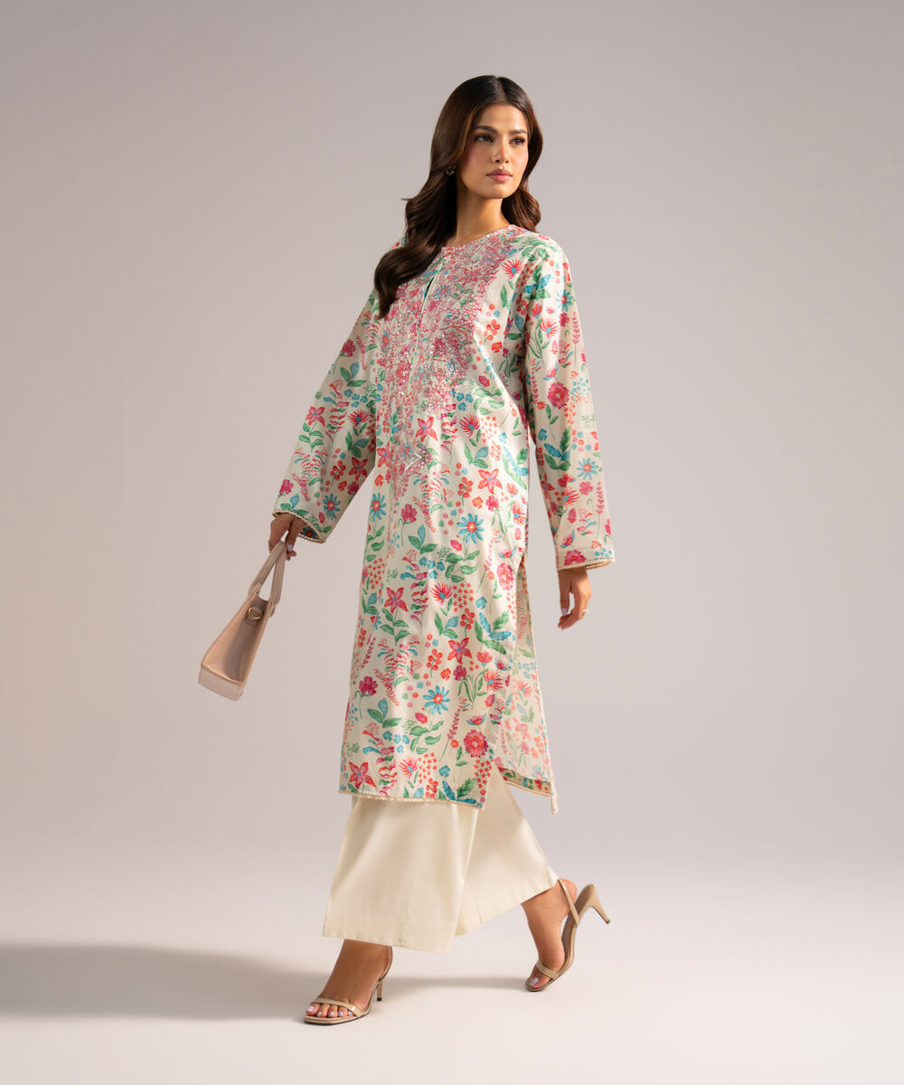 Women's RTW Lawn Embroidered Off White 2 Piece Suit
