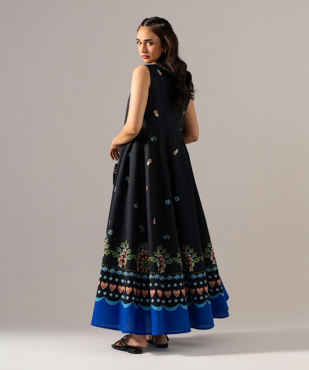 Women's RTW Cambric Printed Black Dress