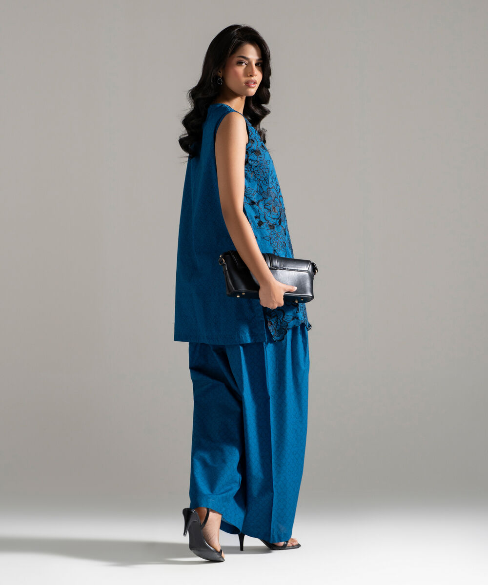 Women's RTW Lawn Embroidered Dark Blue 2 Piece Suit