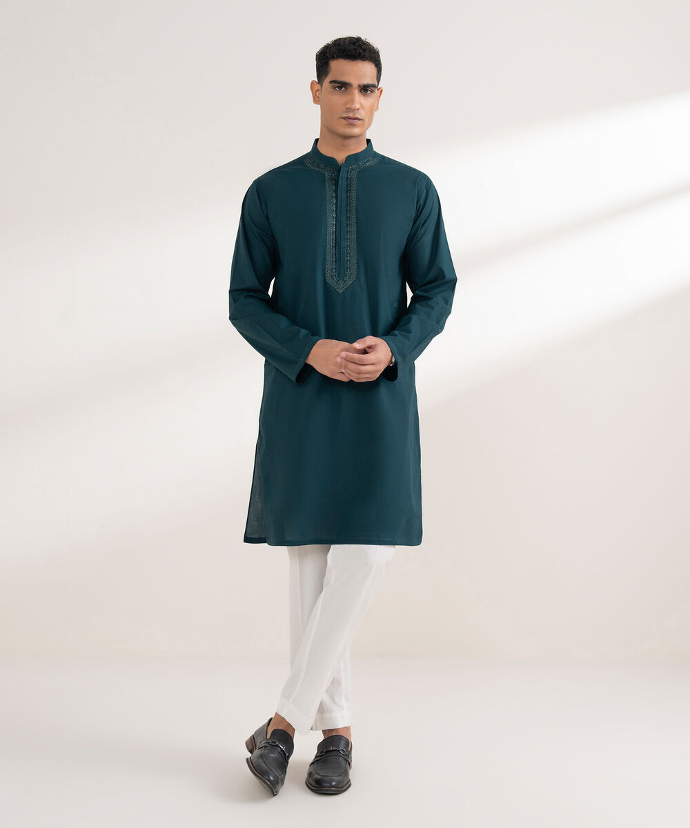 Men's Stitched 100% Cotton Teal Kurta