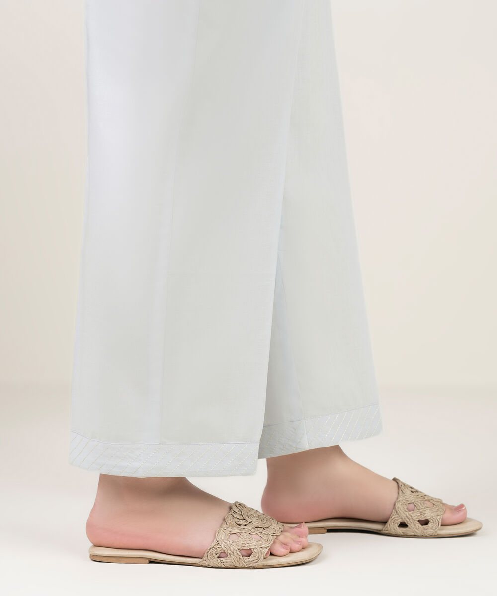 Women's RTW Cambric Embroidered Ice Blue Straight Pants