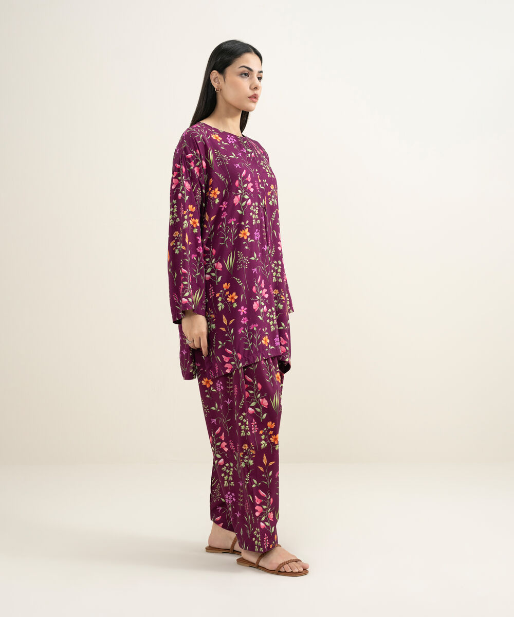 Women's RTW Arabic Lawn Printed Purple 2 Piece Suit