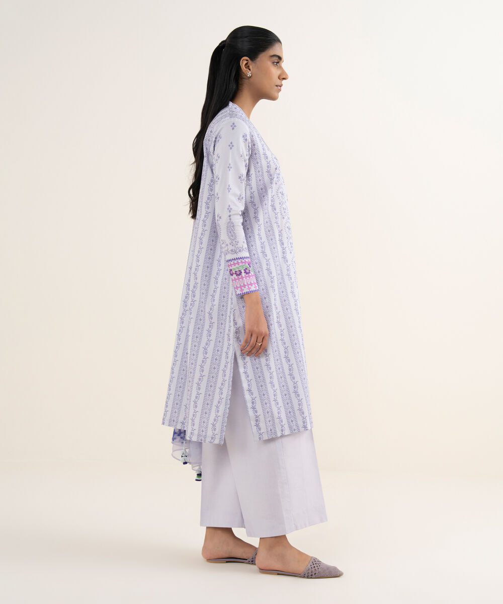 Women's Unstitched Lawn Printed Purple 3 Piece Suit