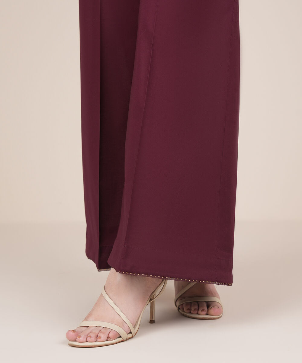 Women's RTW Cambric Red Solid Flared Pants