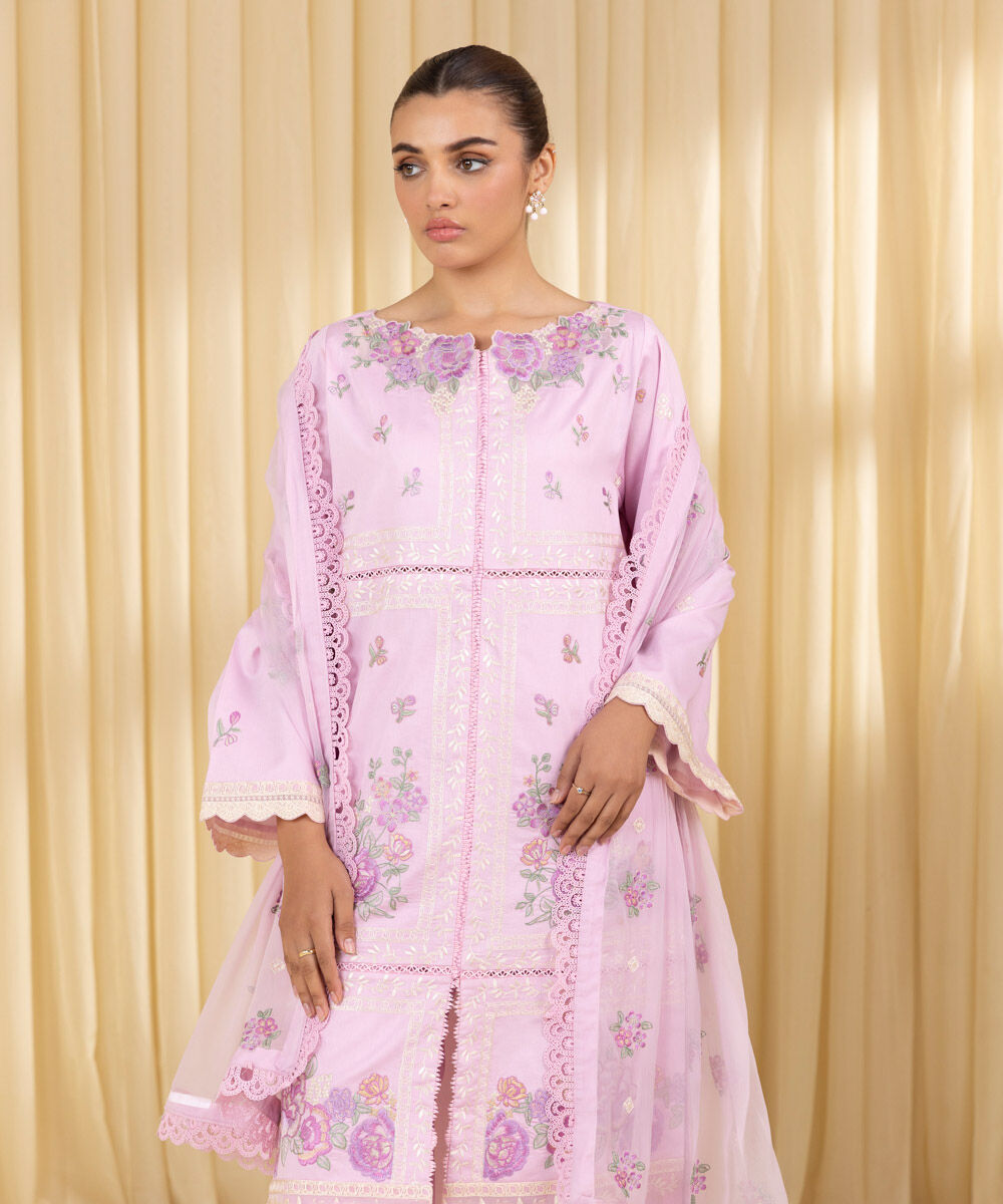 Unstitched Women's Pink Textured Lawn 3 Piece Suit