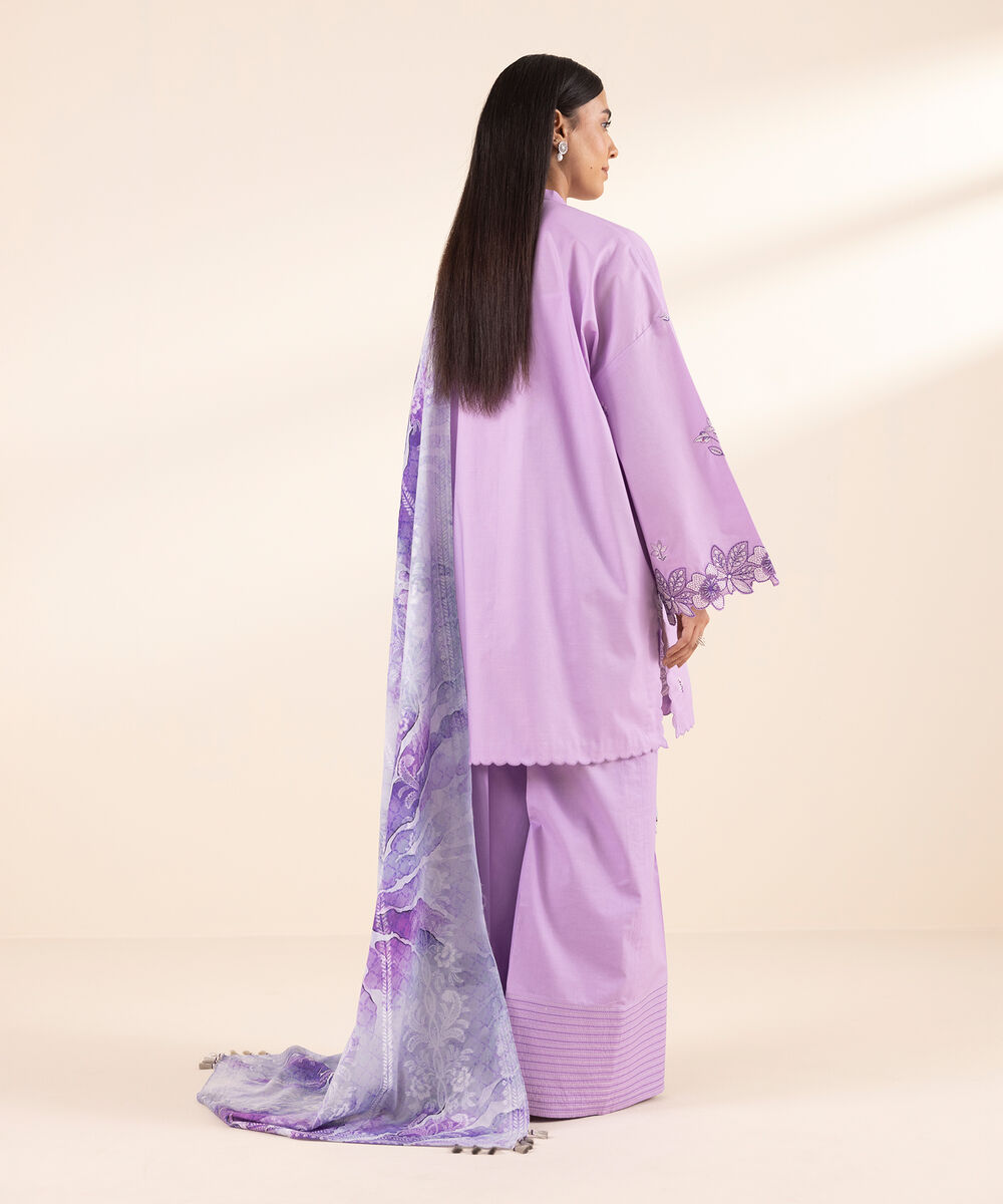 Women's Unstitched Lawn Embroidered Purple 3 Piece Suit