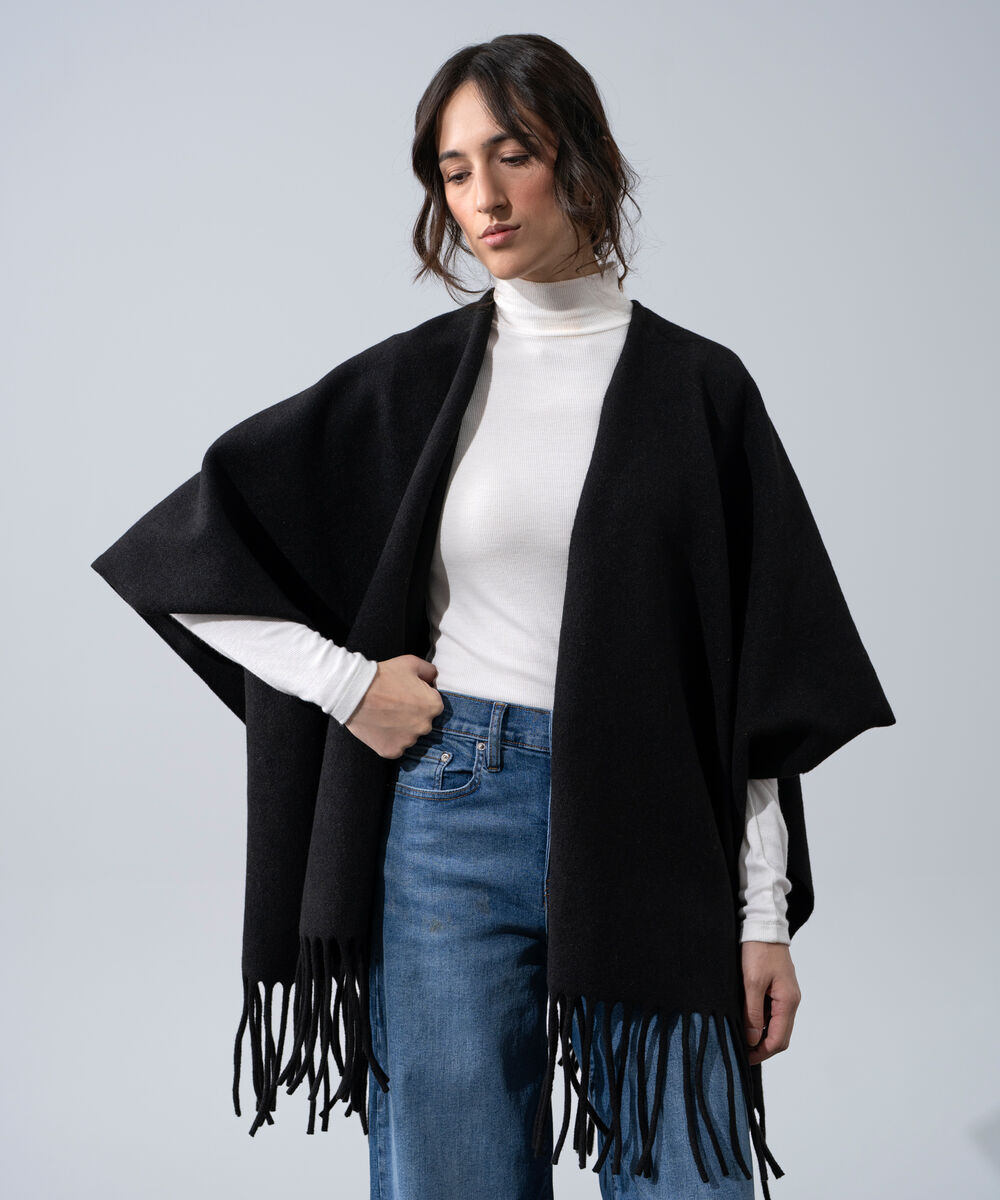 Women's Western Wear Black Polyester Cape Shawl