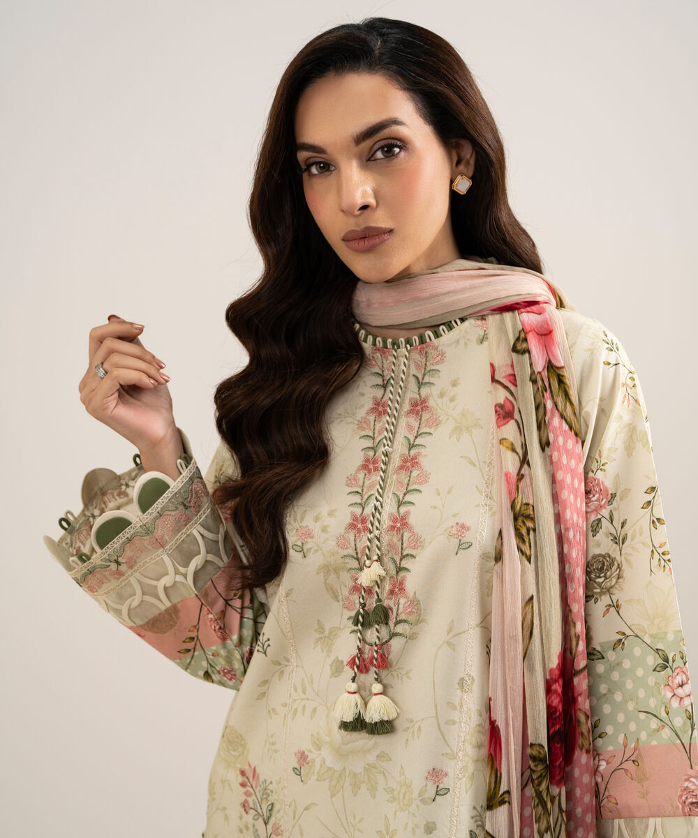 Women's Unstitched Lawn Embroidered Green