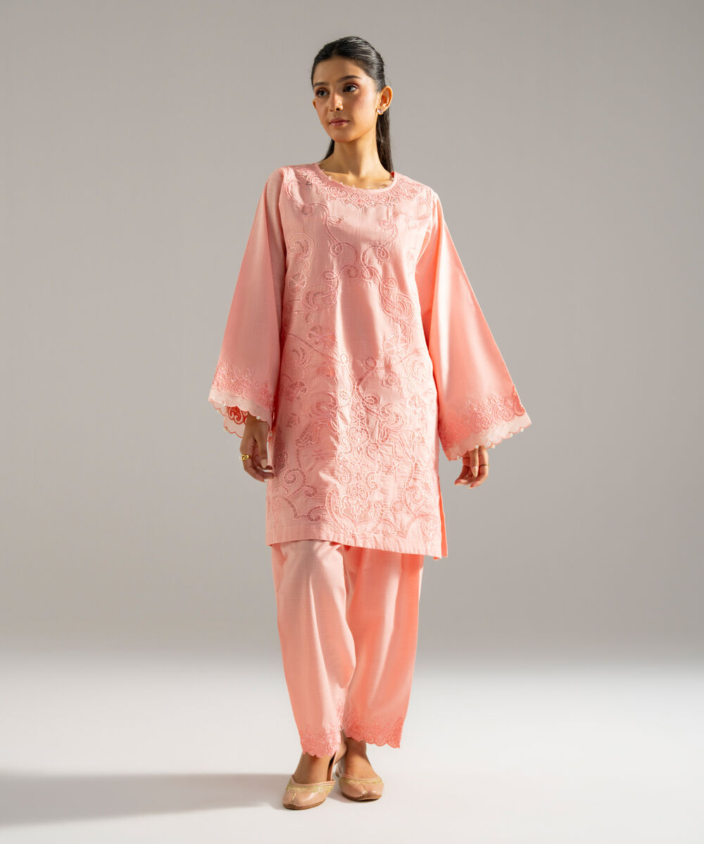 Women's RTW Cross Hatch Solid Embroidered Pink 2 Piece Suit