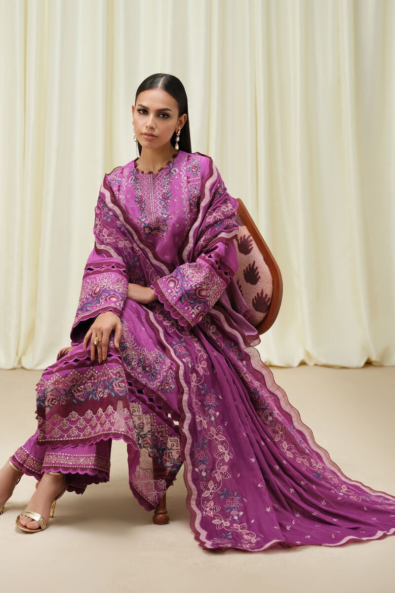 3 Piece - Embroidered Raw Silk Suit