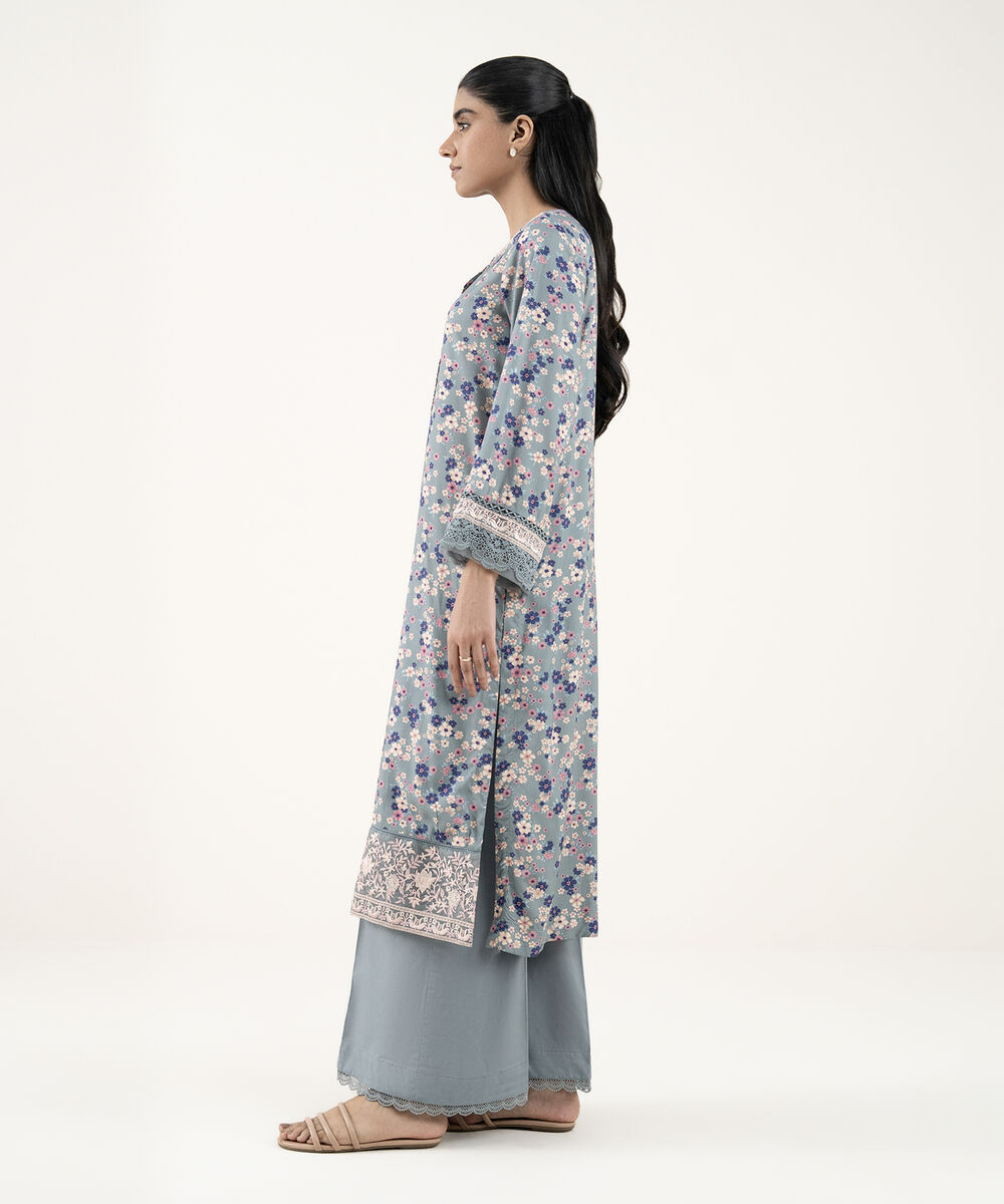 Women's RTW Arabic Lawn Grey Embroidered Straight Shirt