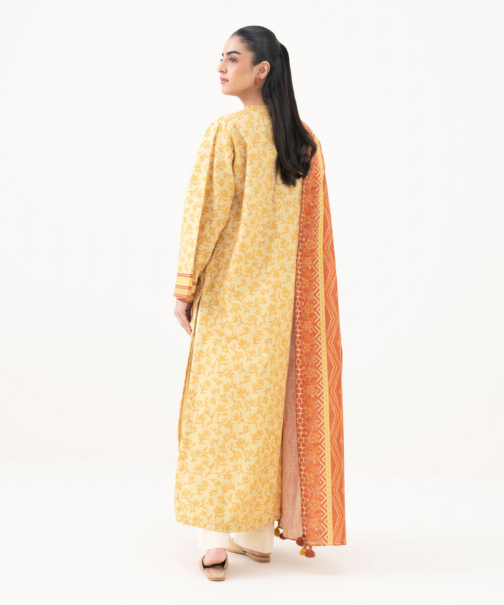 Women's Unstitched Khaddar Printed Yellow 2 Piece Suit