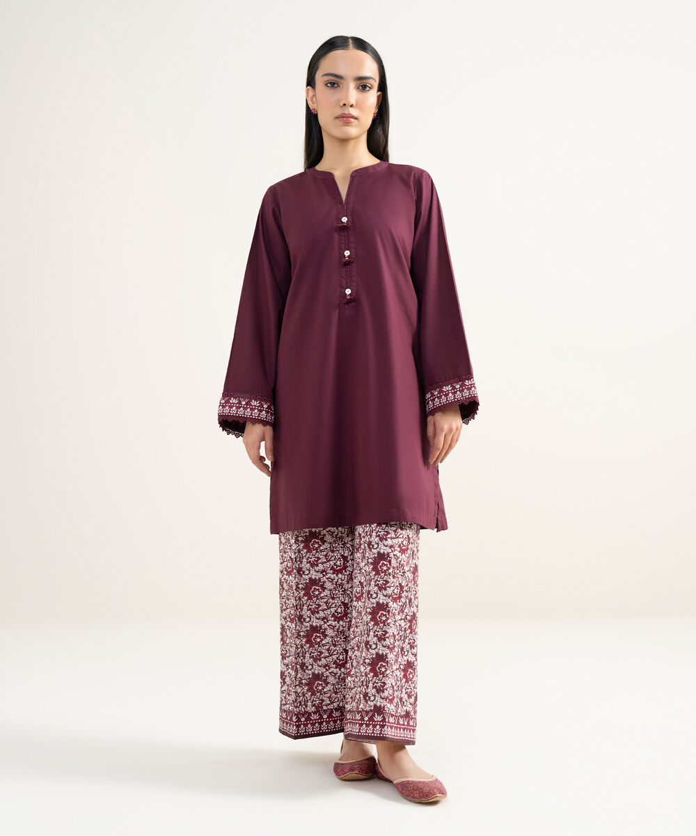 Women's RTW Lawn Solid Pink Straight Shirt