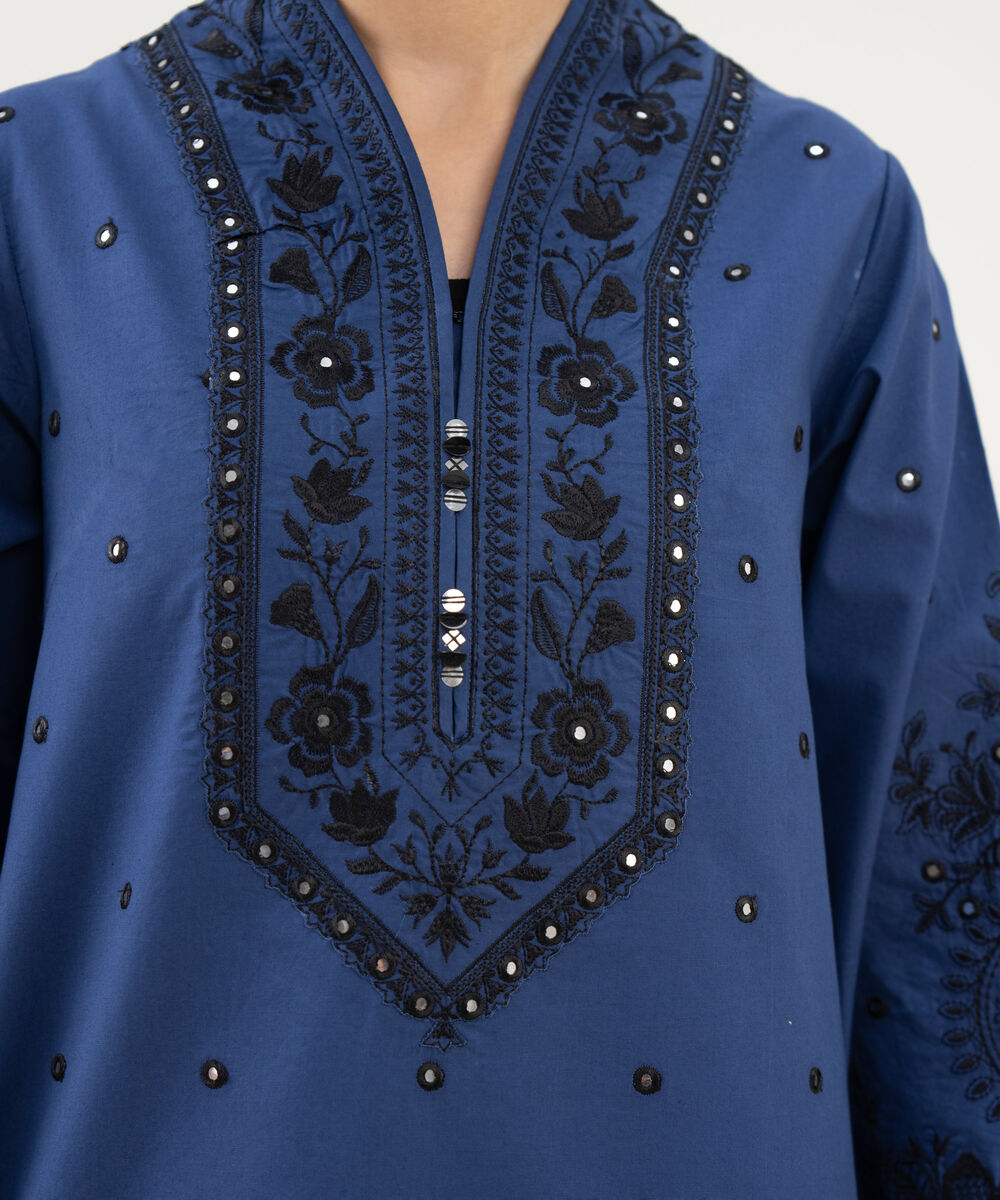 Women's Unstitched Lawn Embroidered Blue 3 Piece Suit