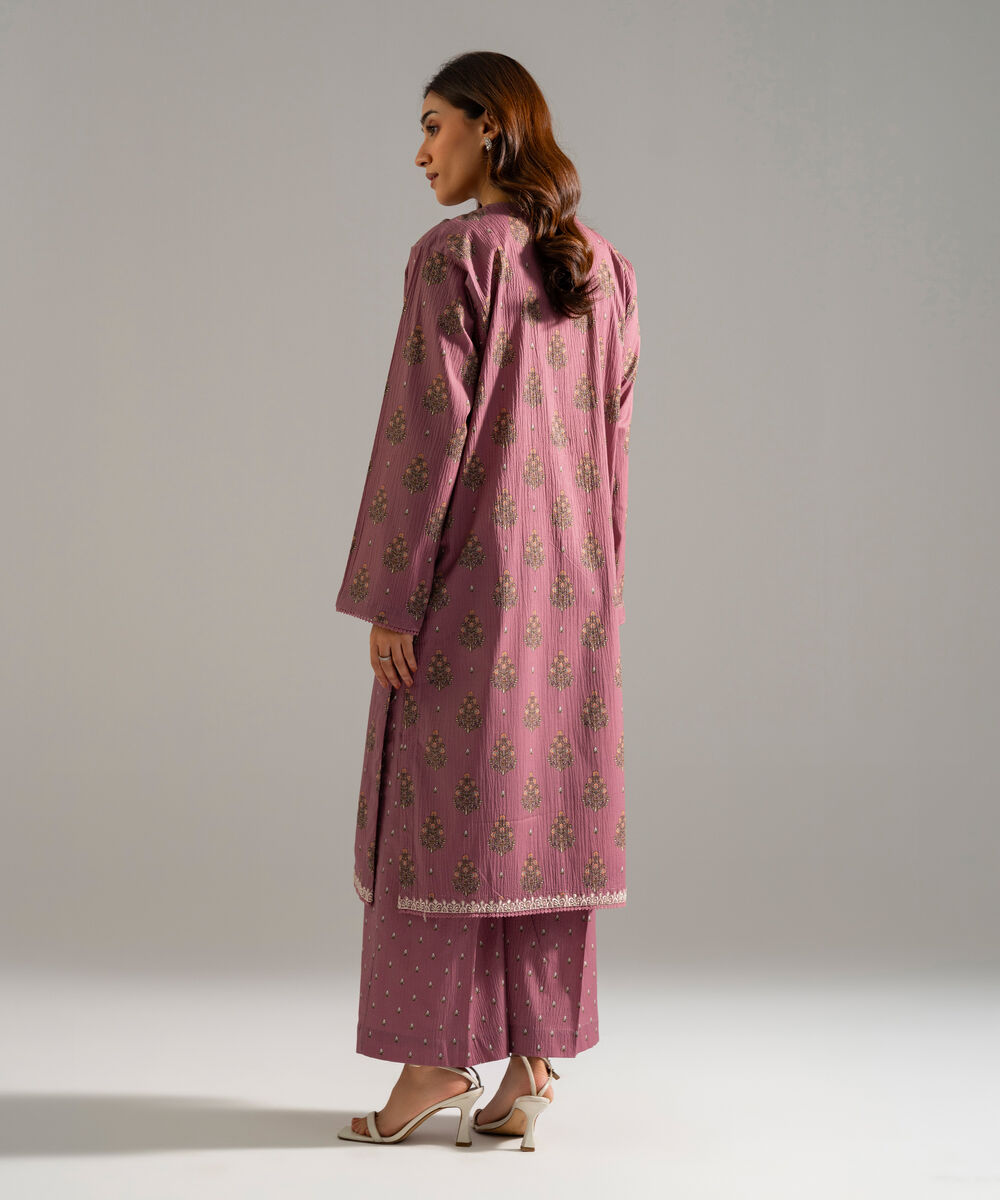 Women's RTW Seersucker Embroidered Pink 2 Piece Suit