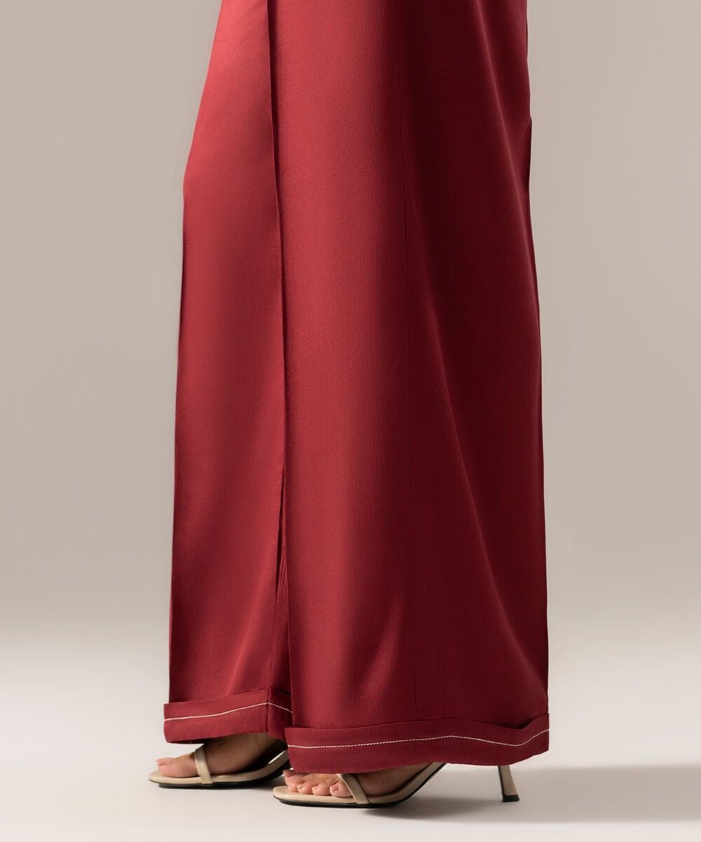 Women's RTW Solid Maroon Bedford Flared Pants