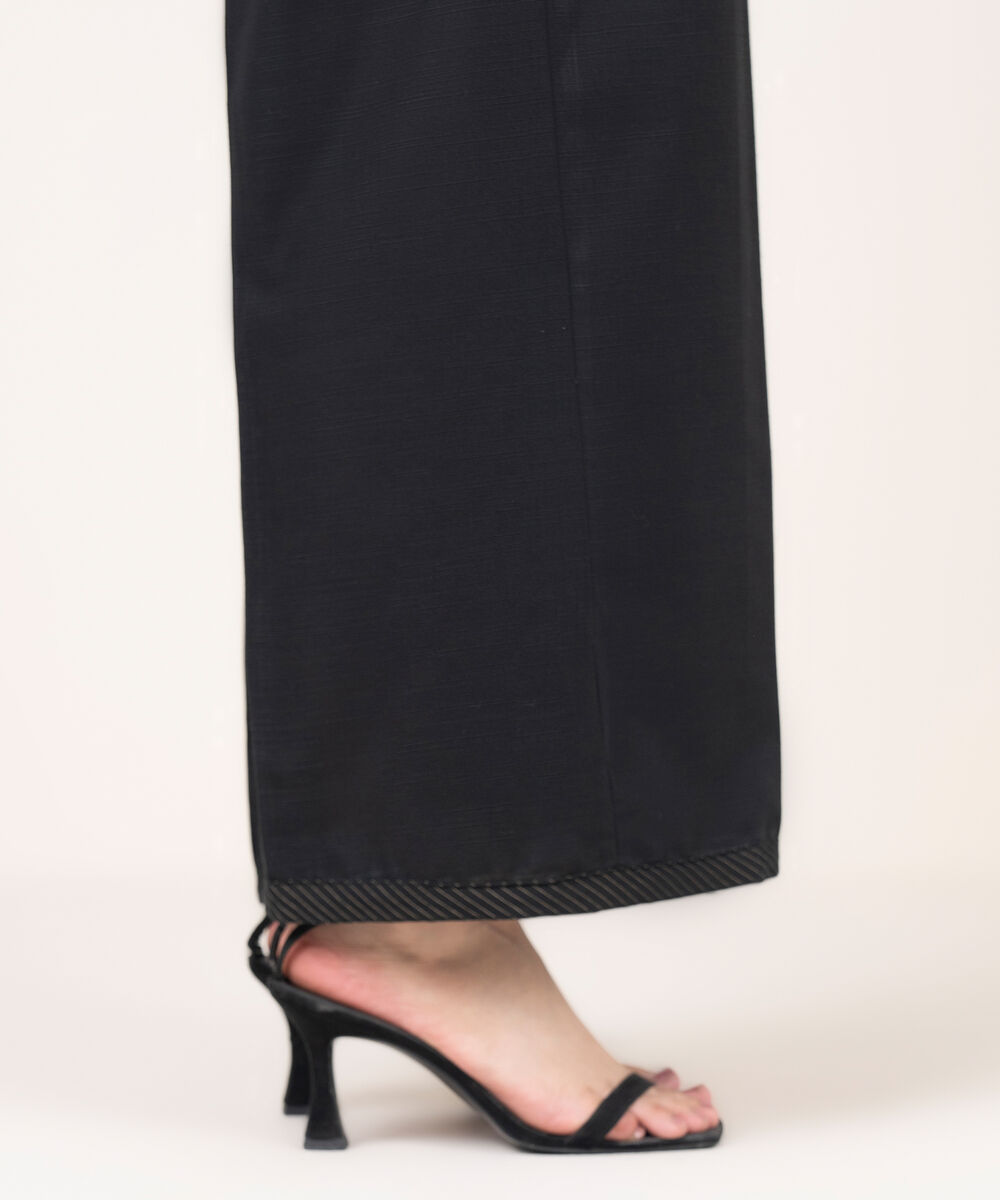 Women's RTW Cotton Solid Black Flared Pants