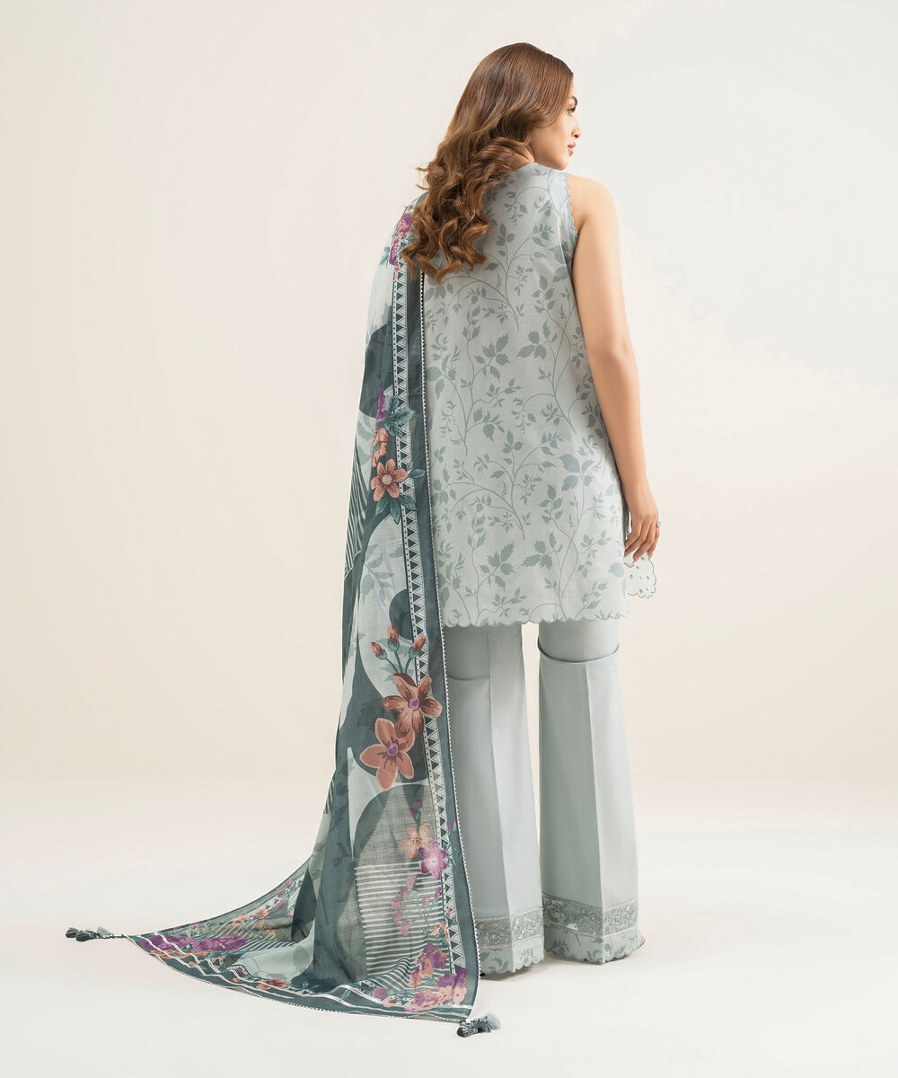 Women's Unstitched Lawn Grey Embroidered 3 Piece Suit