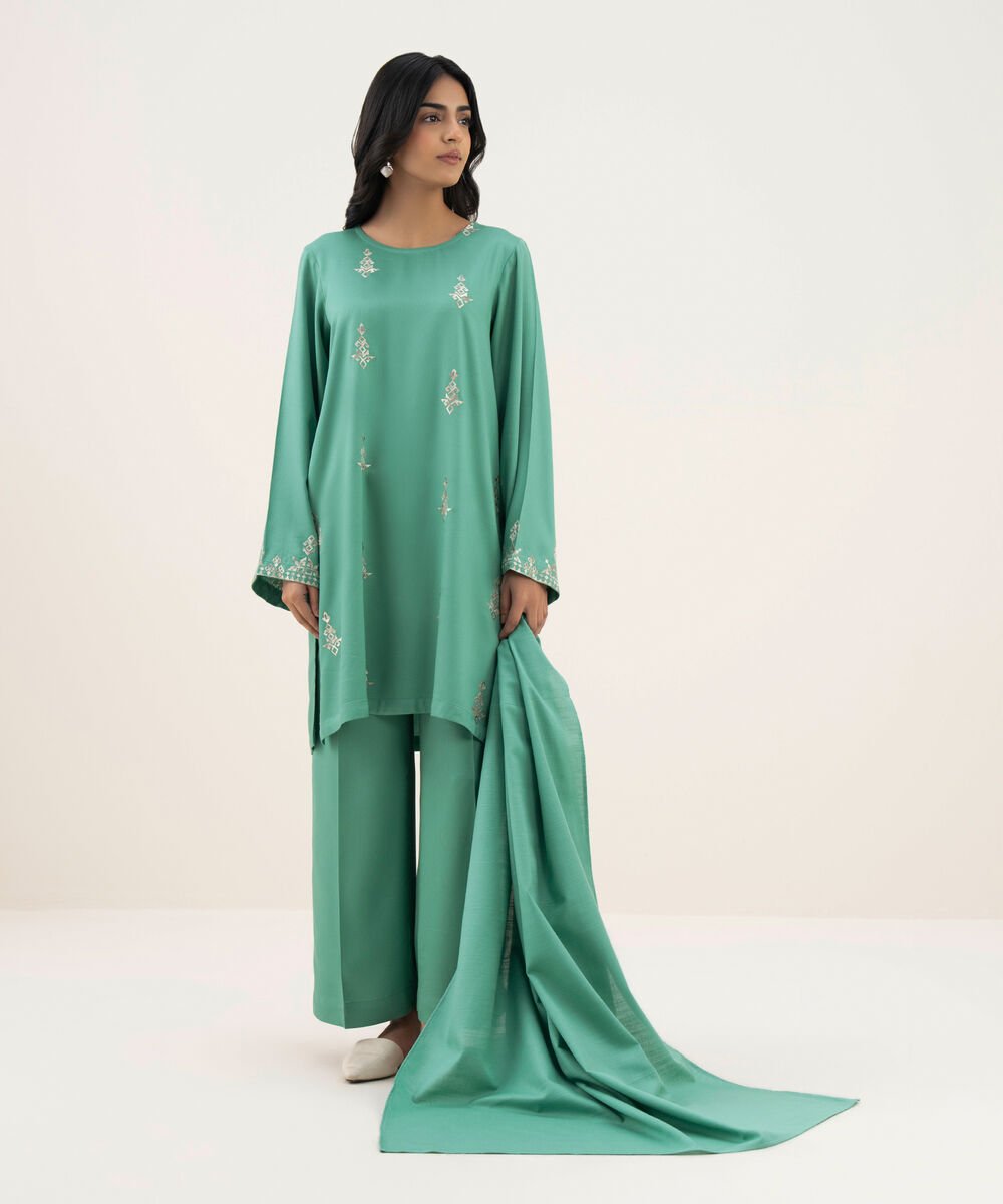 Solid Light Khaddar Green Dupatta