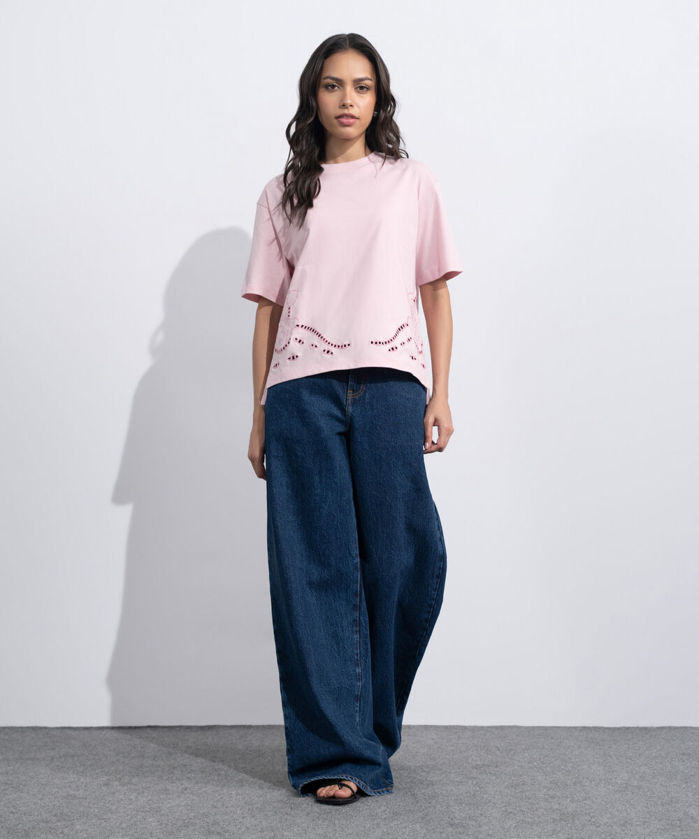 Women's Western Light Pink Broiderie Anglaise T-Shirt