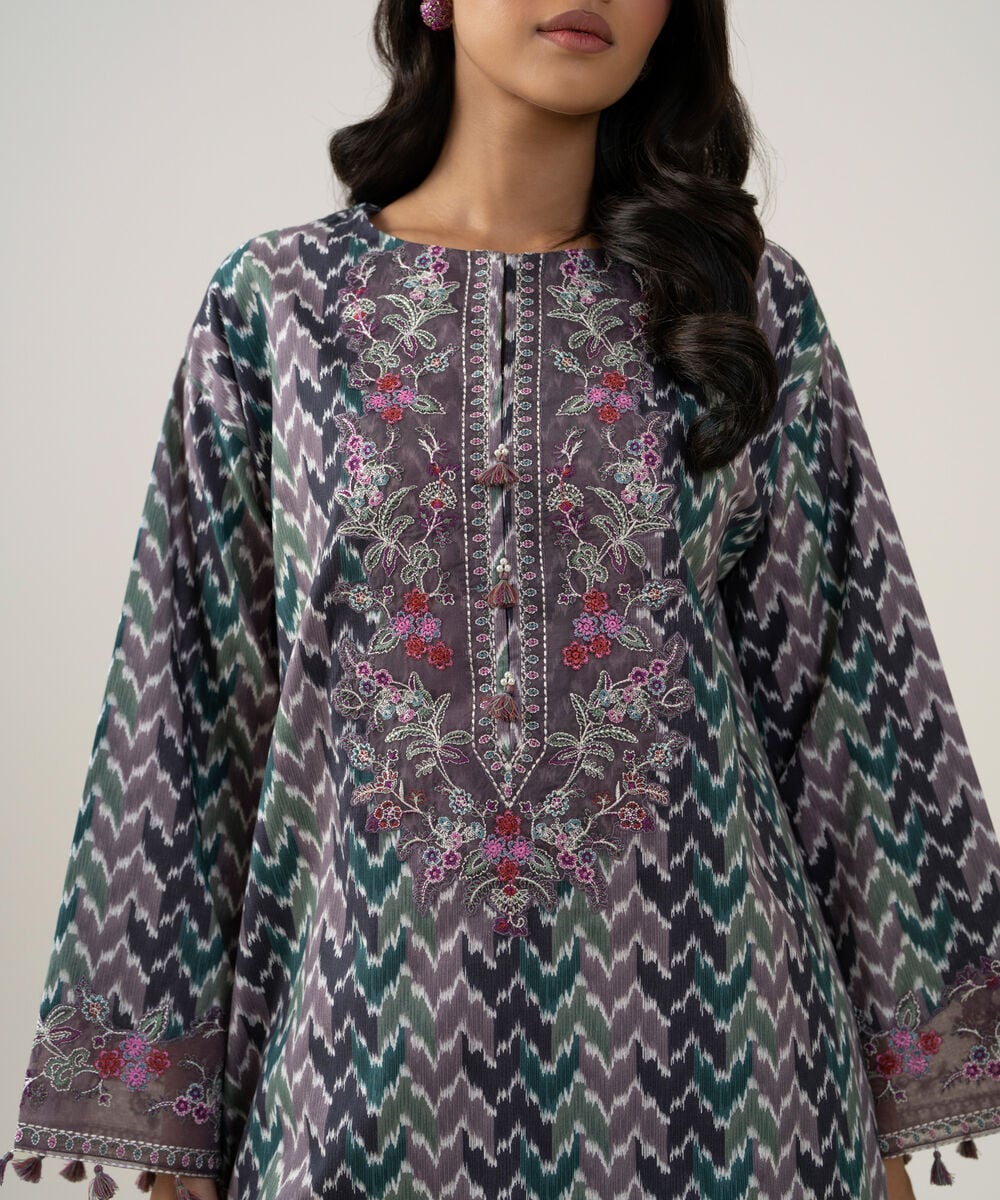 Women's Unstitched Blended Chiffon Printed Dark Green 3 Piece Suit