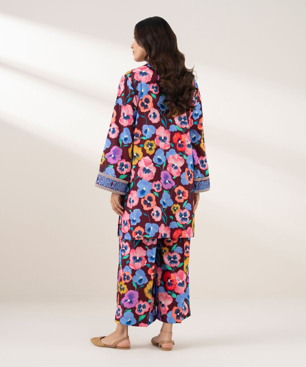 Women's RTW Viscose Linen Embroidered Drop Shoulder Purple Shirt