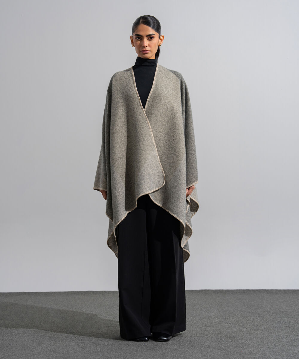Women's Western Wear Grey Polyester Cape Shawl