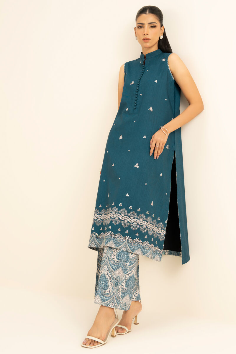 2 Piece - Embroidered Crosshatch Suit