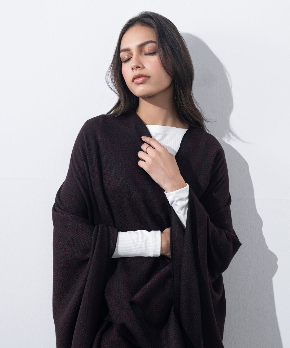 Women's Western Wear Black & Maroon Cape Shawl