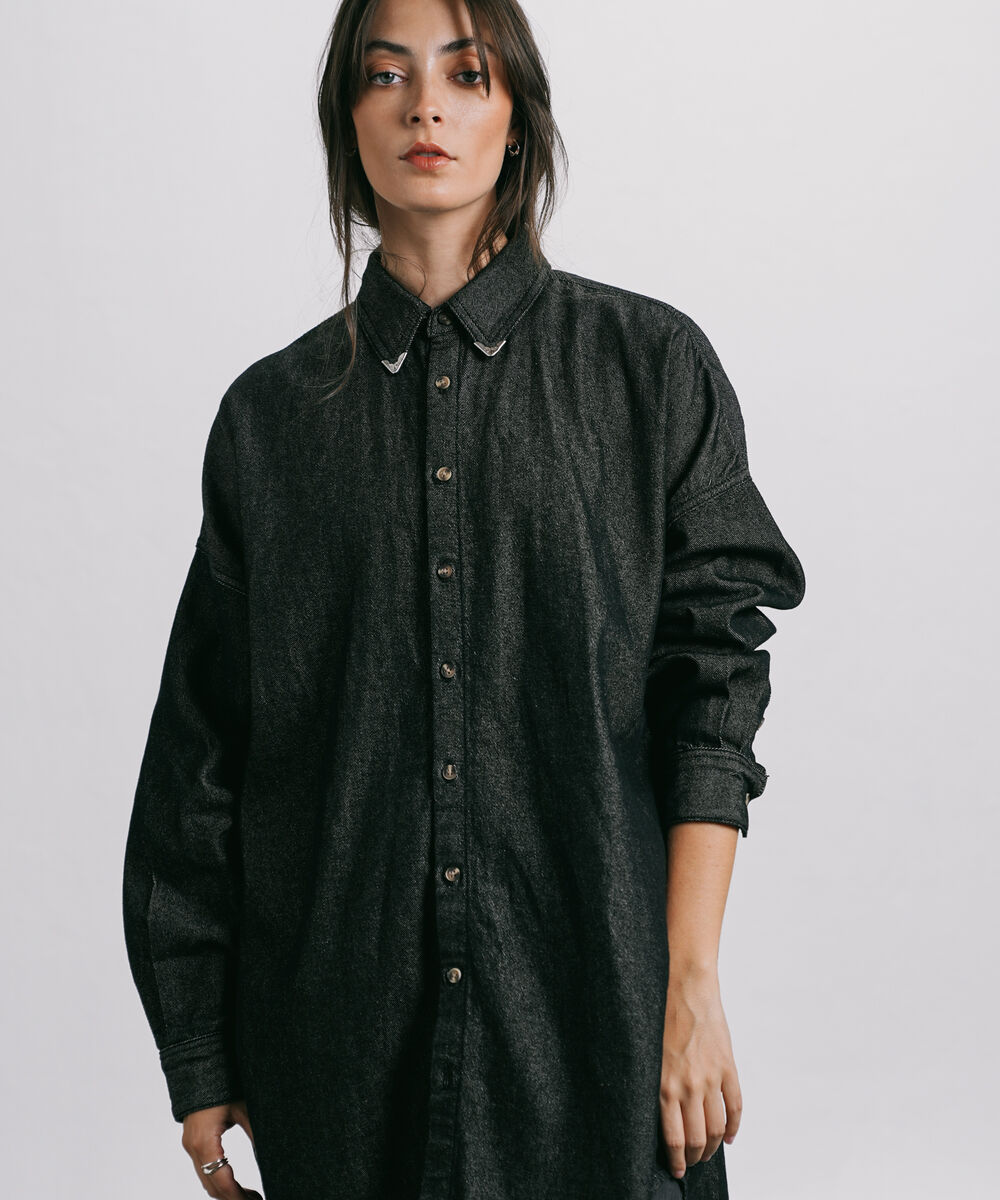 Women's Western Wear Grey Oversized Denim Shirt