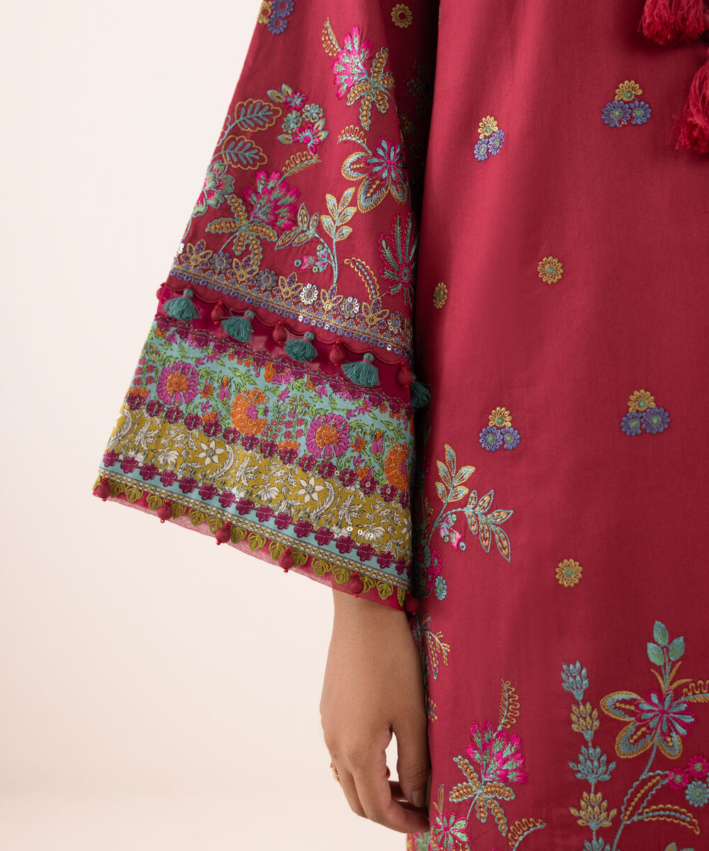 Women's Unstitched Light Cotton Satin Dyed Three Piece Suit