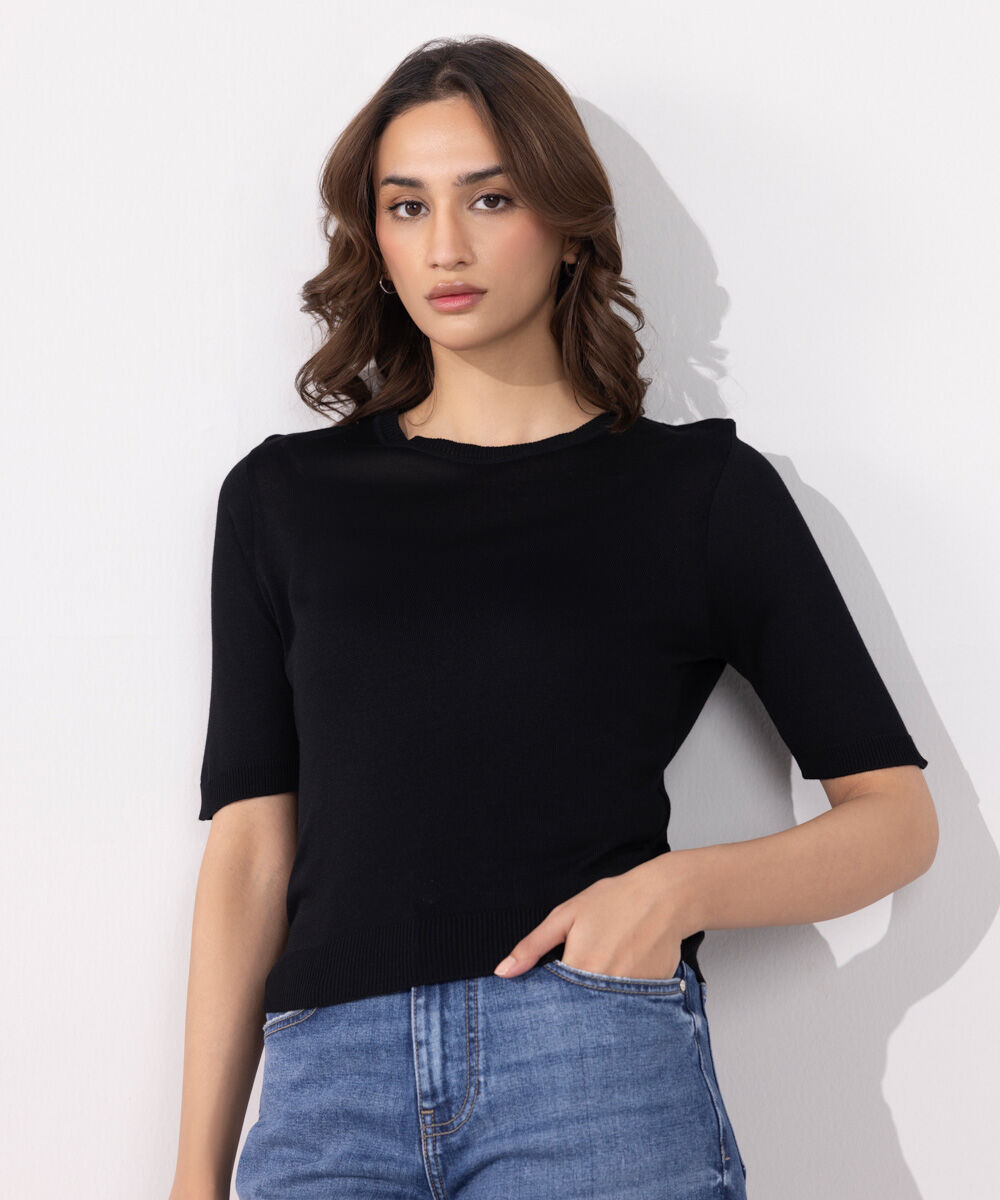 Women's Western Wear Black Light Weight Knitted Top