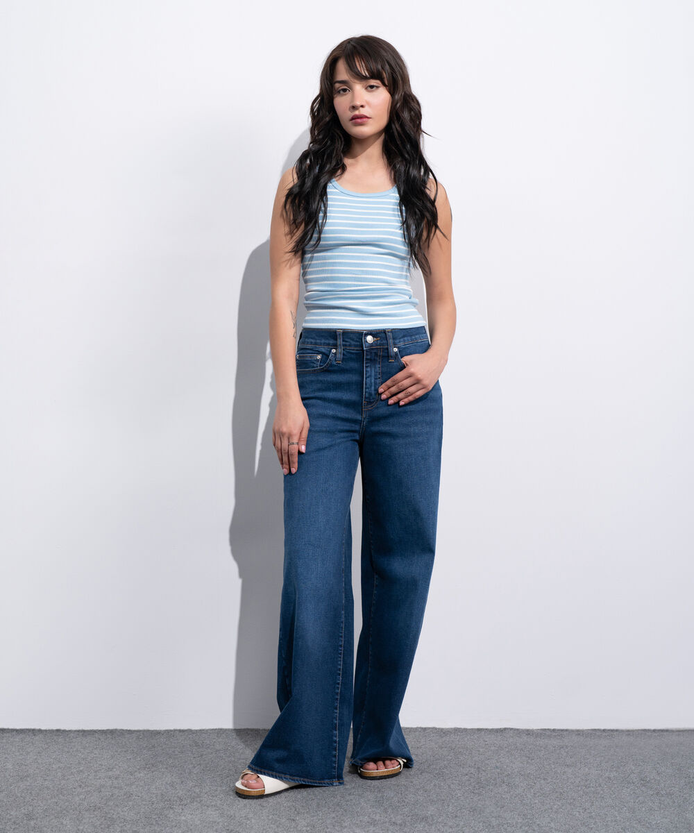 Women's Western Blue And White Striped Sleeveless Tank Top