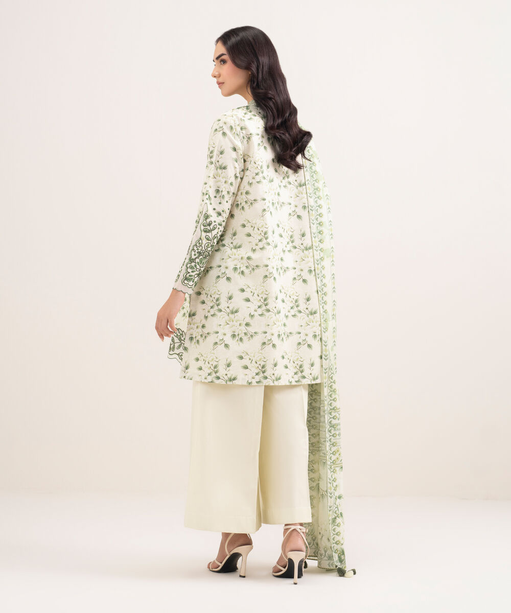 Women's Unstitched Zari Lawn Embroidered Off White 3 Piece Suit